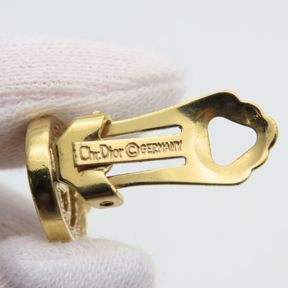 Christian Dior Earrings CD Logo Metal Rhinestone Gold Plated GP Accessories - Picture 7 of 9